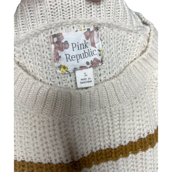 Large Pink‎ Republic Striped Sweater Knit Long sleeve Womens Fall Fashion Cozy - Picture 4 of 5